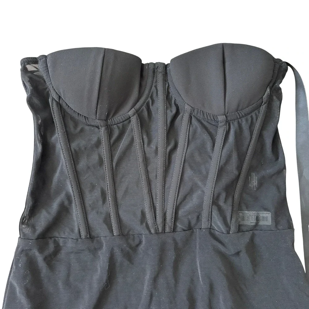 NWT Heiress Beverly Hills‎ Black Strapless Mesh Corset Mini Dress Sz M